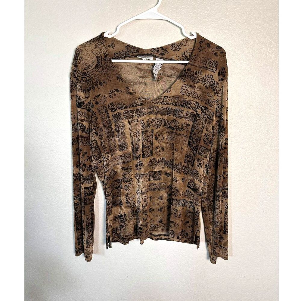 Chico’s Travelers V-Neck Abstract Graphic Tile Print Whimsygoth Top Boho 1 M